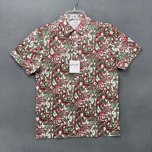 Leon Levin Polo Shirt Womens Small Paisley Cotton Short Sleeve Red Green Preppy